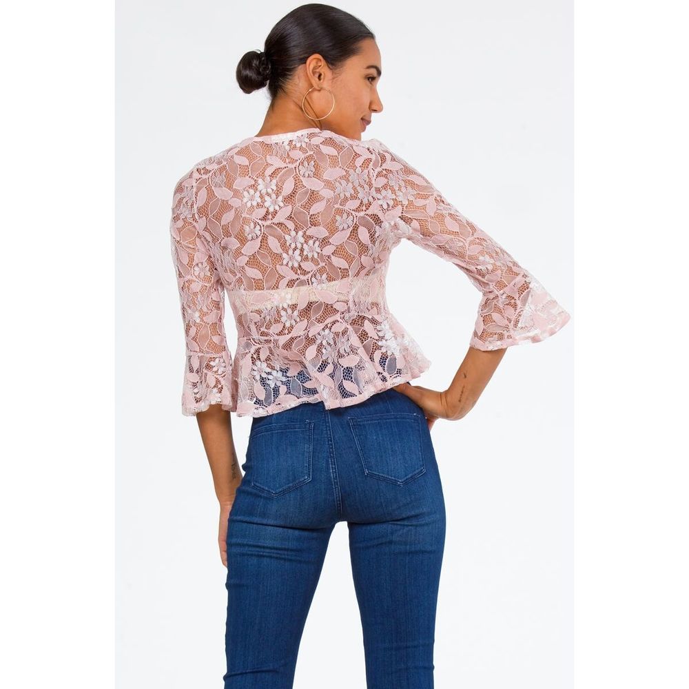Carmin Sheer Lace Jacket with 3/4 bell sleeves - Picture 3 of 7